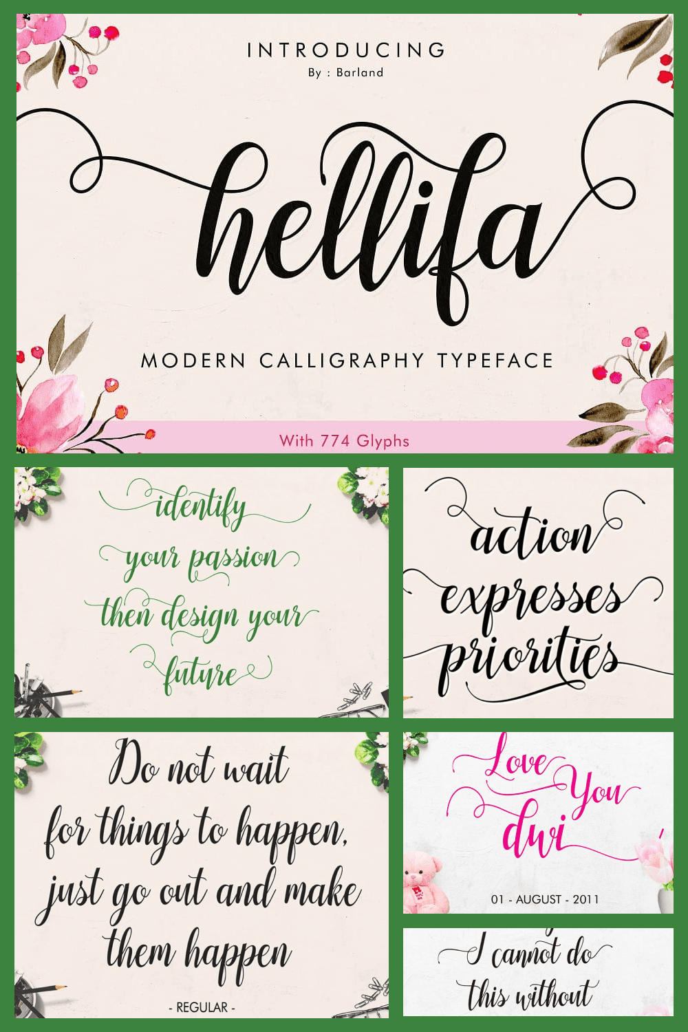Hellifa Script with a Handmade Calligraphy Style - MasterBundles - Pinterest Collage Image.