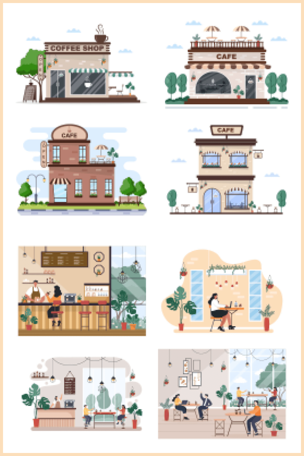 19 Cafe or Coffee Shop Illustrations - MasterBundles - Pinterest Collage Image.