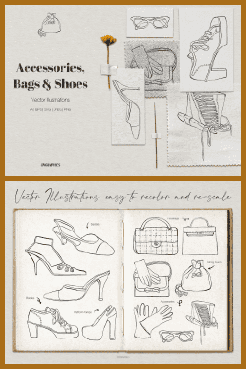 Accessories, Bags and Shoes Vector Illustrations - MasterBundles - Pinterest Collage Image.