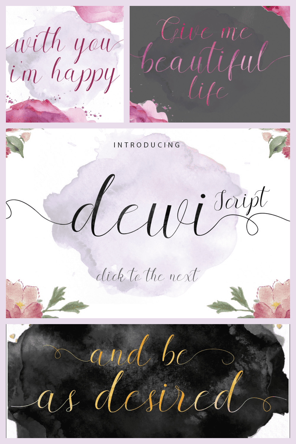 Dewi Modern Calligraphy Script - MasterBundles - Pinterest Collage Image.