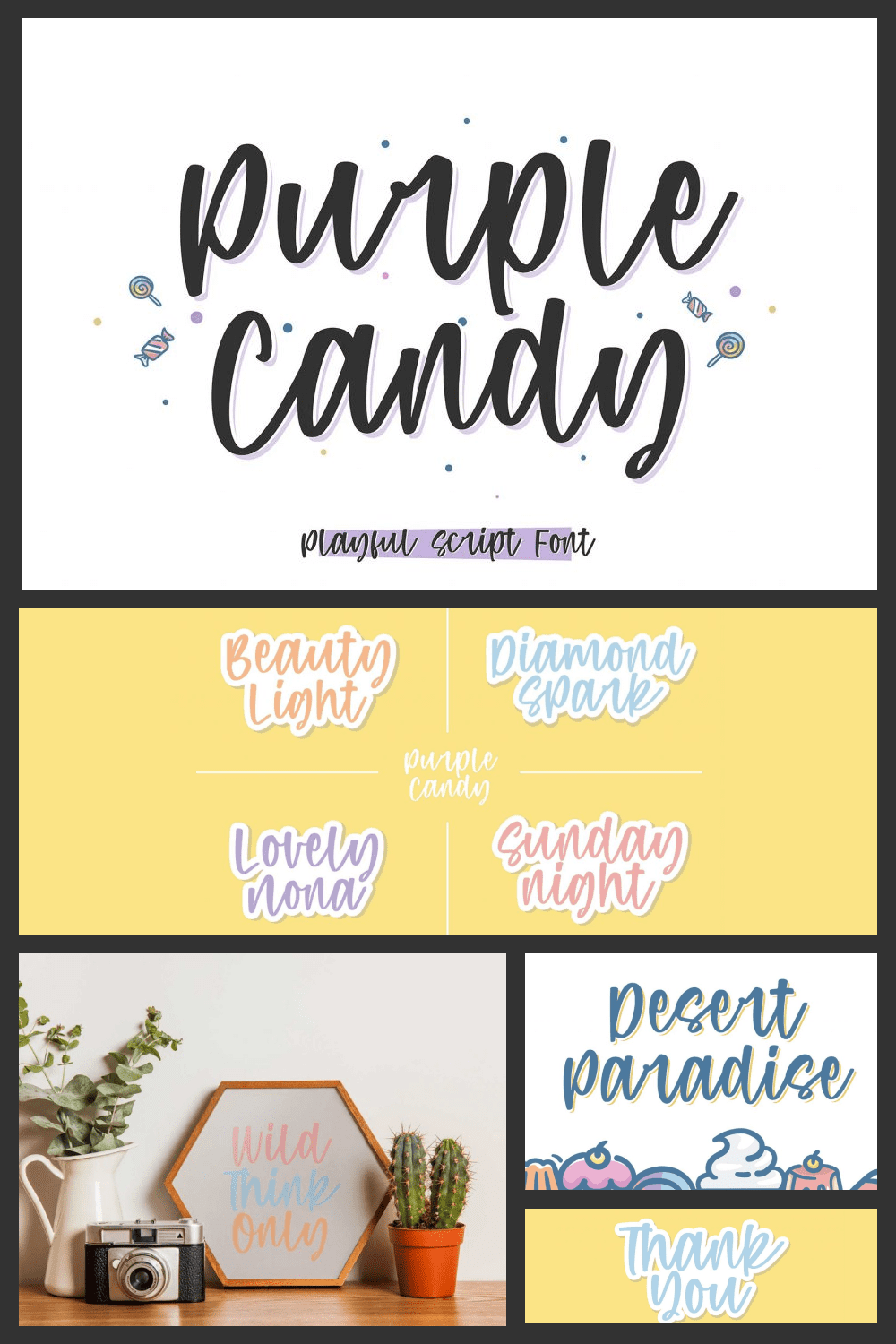 Purple Candy - Playful Script Font - MasterBundles - Pinterest Collage Image.