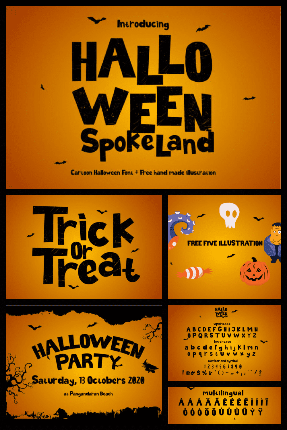 Halloween Spokeland Font - MasterBundles - Pinterest Collage Image.