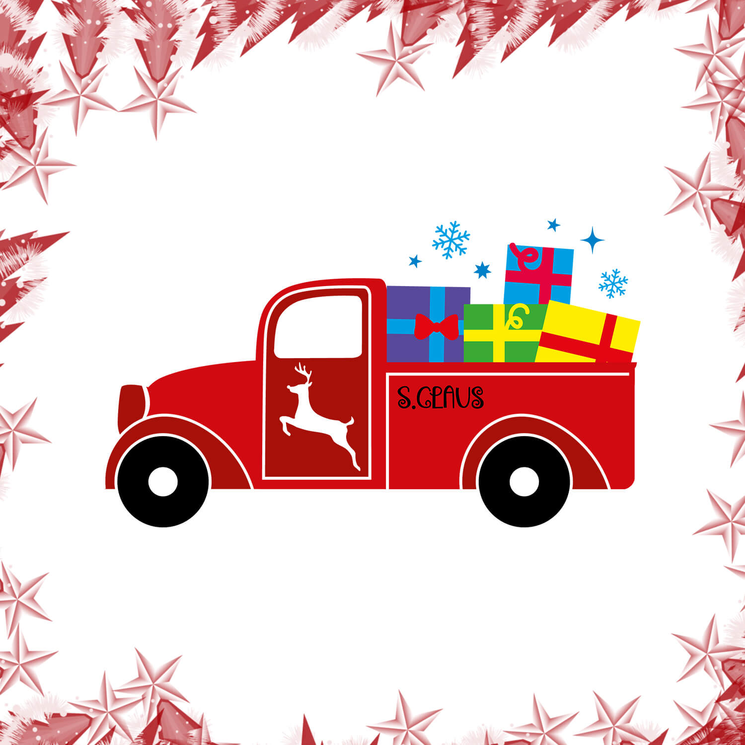 Christmas pick up truck presents free SVG files cover image.