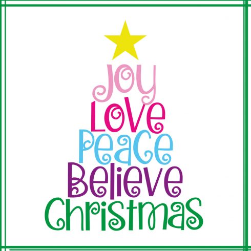 Joy love peace believe Christmas free SVG files cover image.