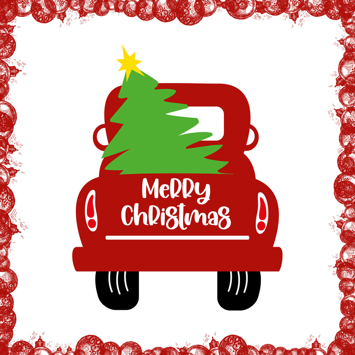 Merry Christmas pick up truck tree free SVG files cover image.