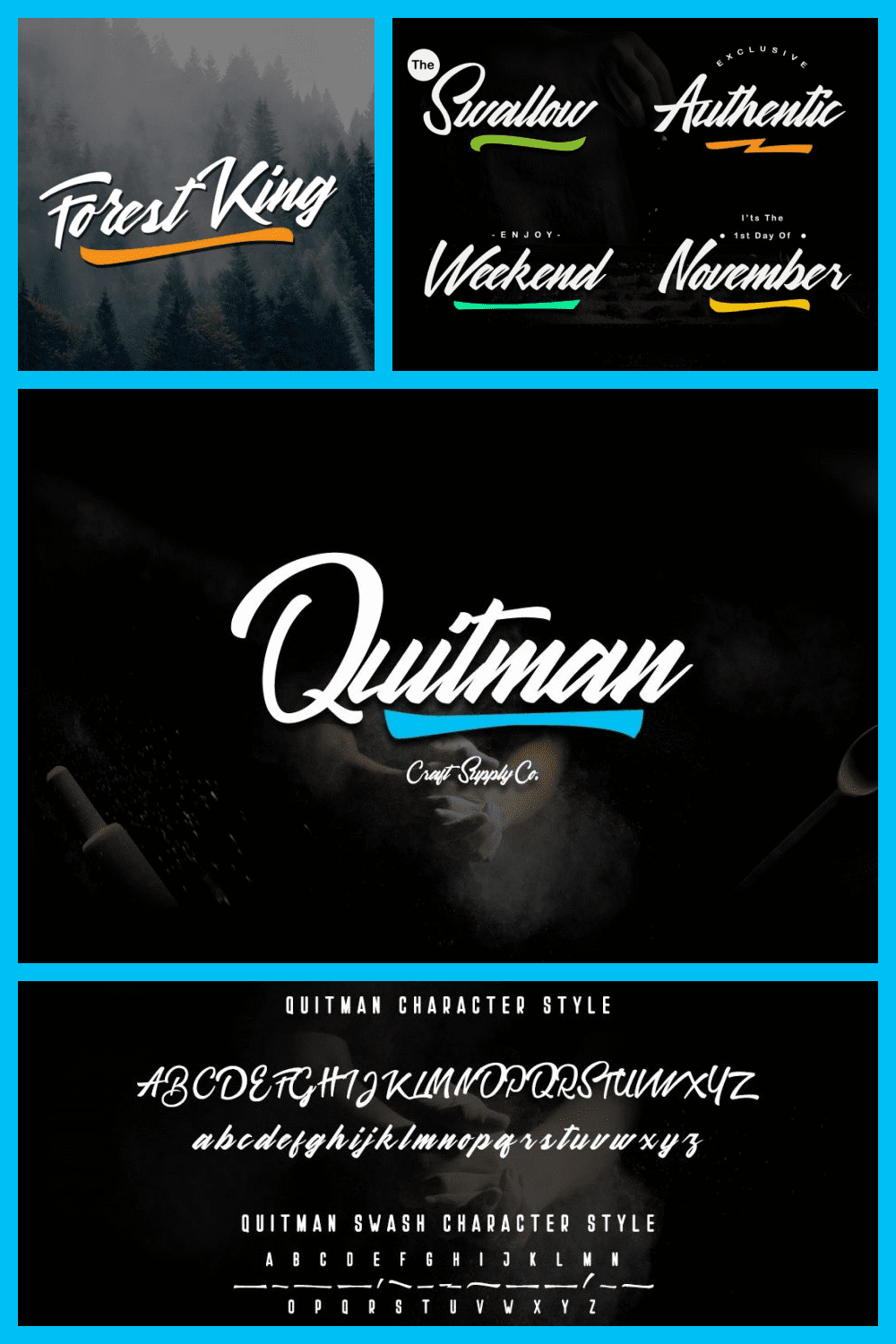 Quitman Script Font - MasterBundles - Pinterest Collage Image.