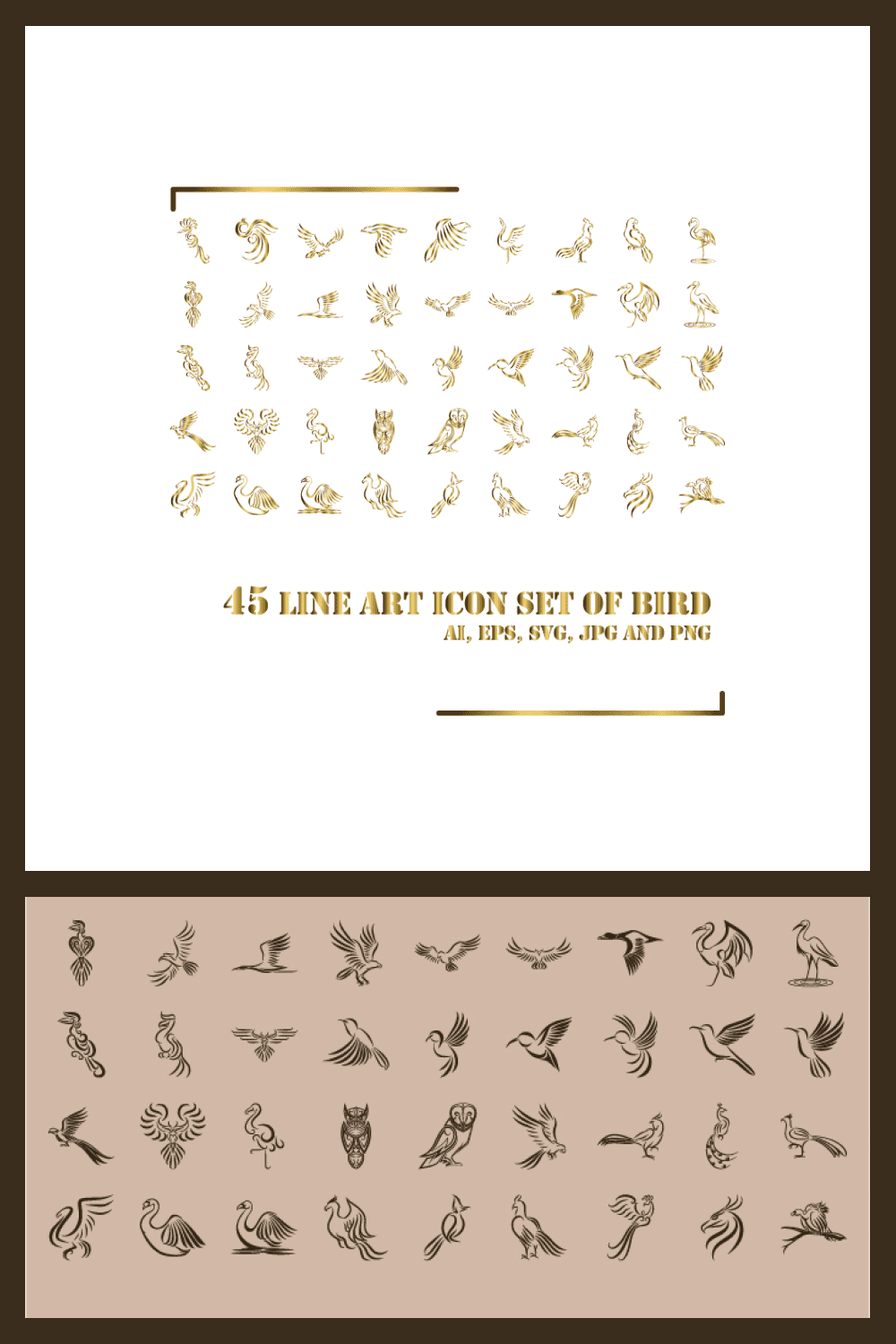 Line Art Icon Set of Birds - MasterBundles - Pinterest Collage Image.