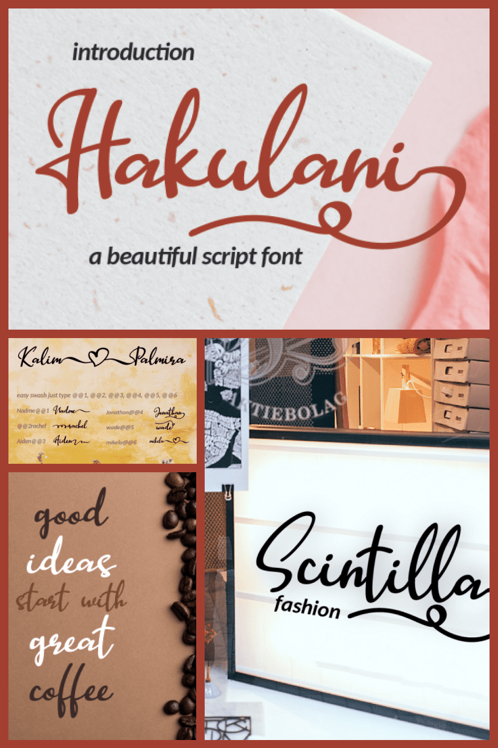 Hakulani Script Font - MasterBundles - Pinterest Collage Image.