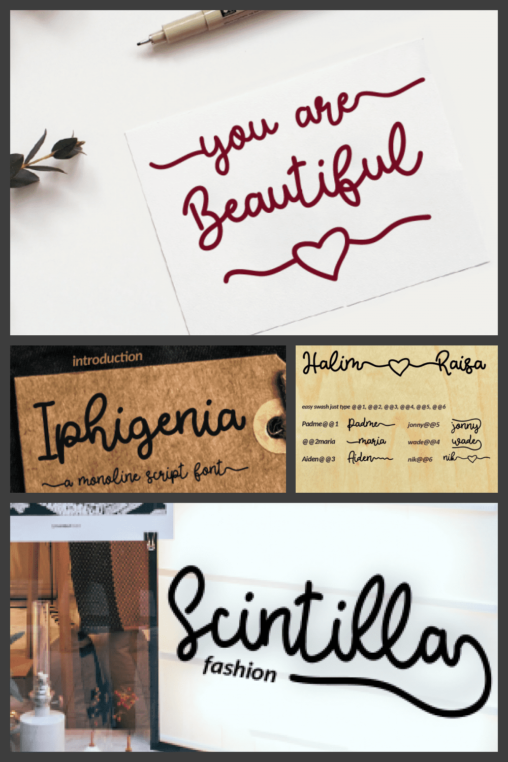 Iphigenia Monoline Script Font - MasterBundles - Pinterest Collage Image.