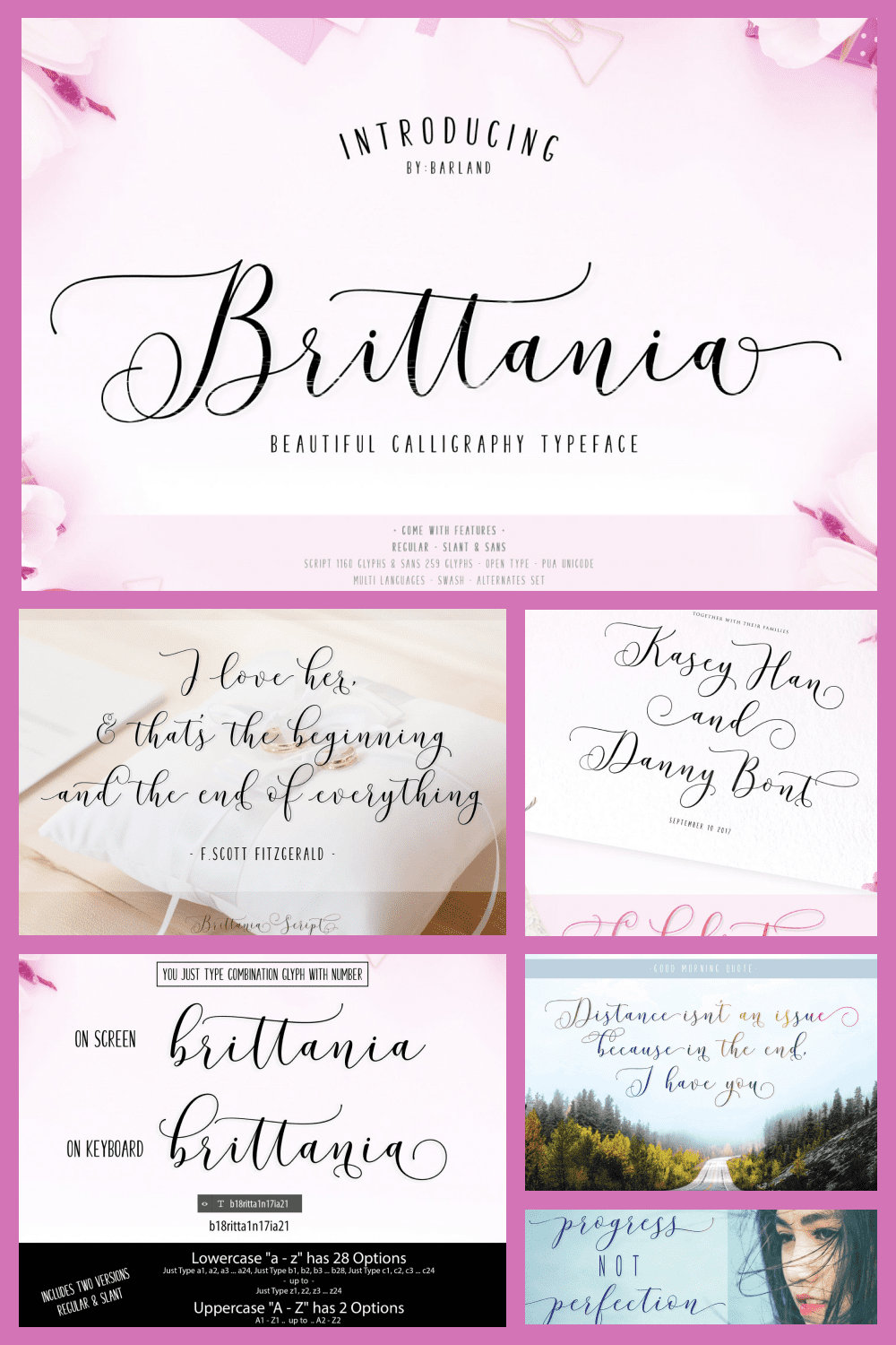 Brittania Script Font - MasterBundles - Pinterest Collage Image.