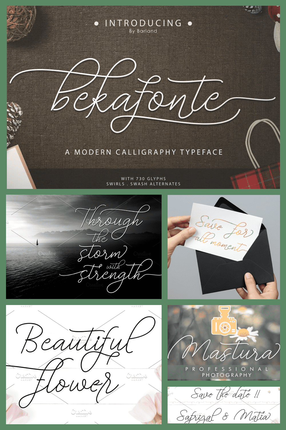 Bekafonte Fancy Typeface - MasterBundles - Pinterest Collage Image.