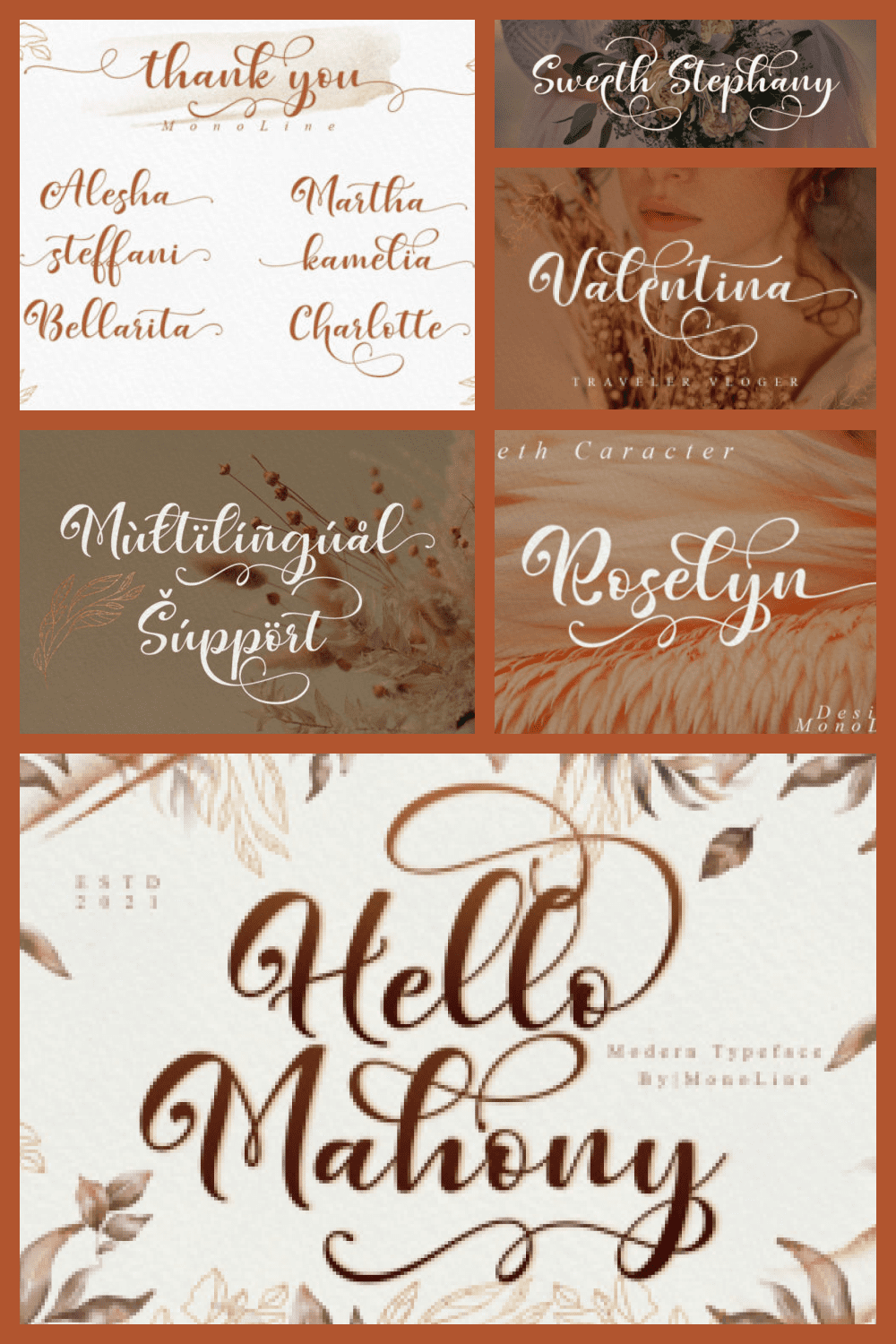 Hello Mahoni Script Font - MasterBundles - Pinterest Collage Image.