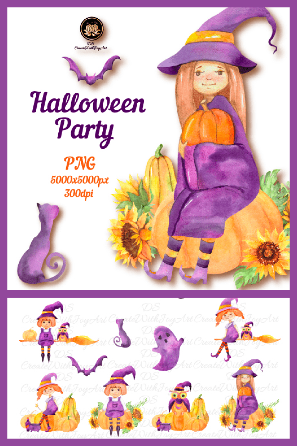 Halloween Party. Funny Witch Set - MasterBundles - Pinterest Collage Image.