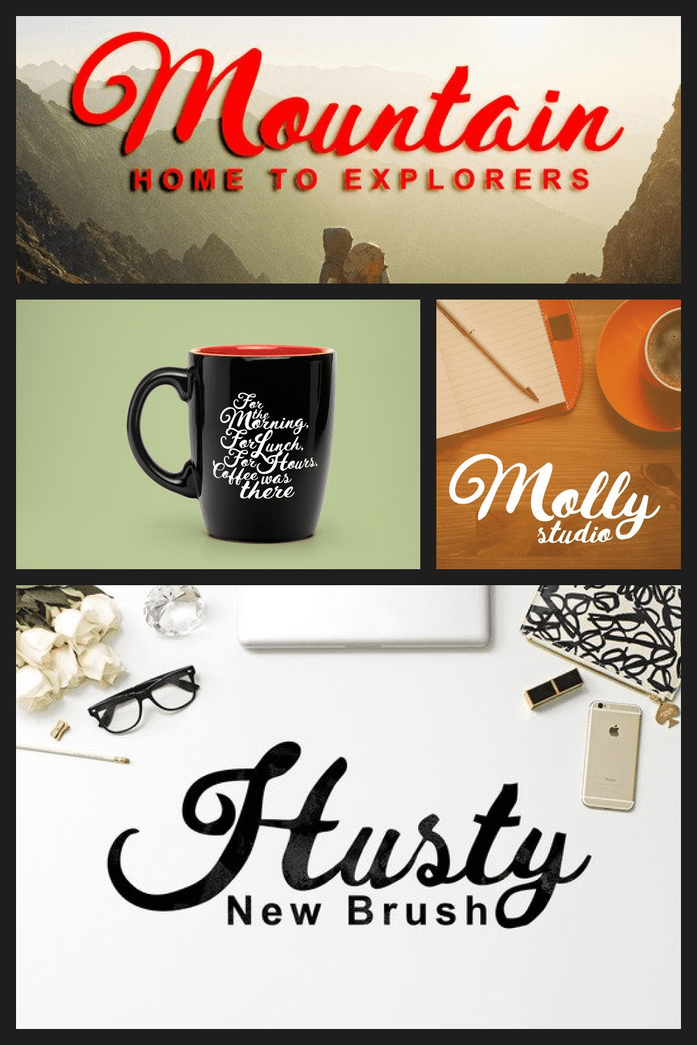 Husty Brush Font - MasterBundles - Pinterest Collage Image.