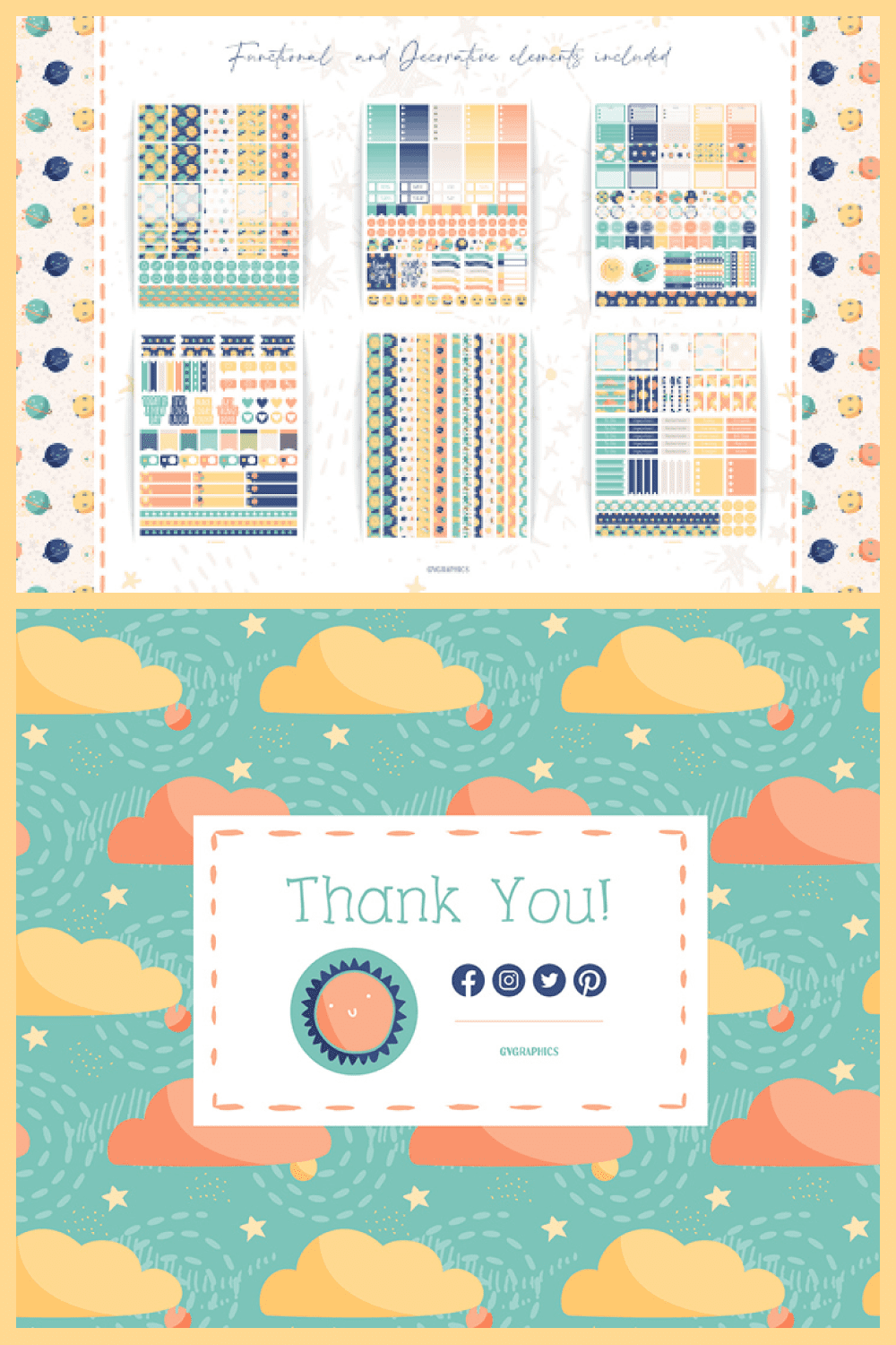 Adventure to the Moon Planner Stickers - MasterBundles - Pinterest Collage Image.