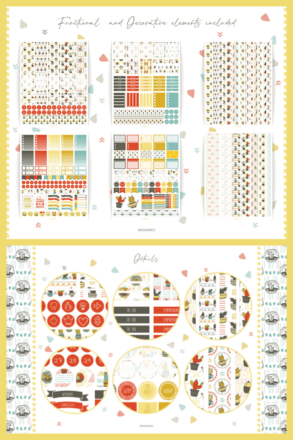 Keep Your Cactus Happy Planner Stickers - MasterBundles - Pinterest Collage Image.
