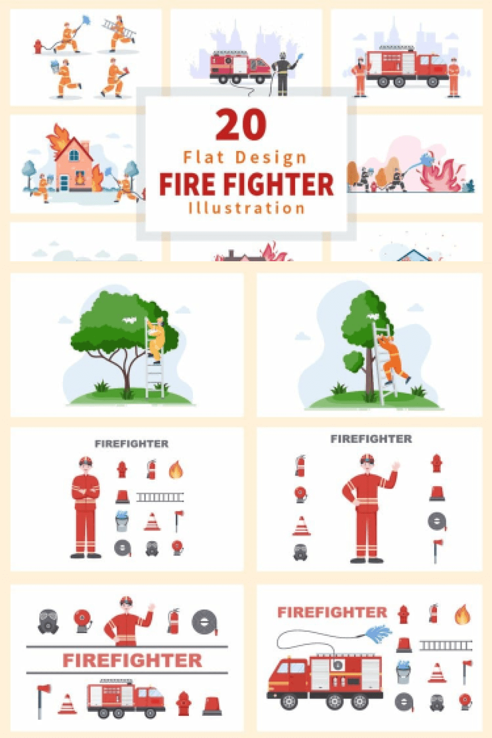 20 Group of Firefighters Illustration - MasterBundles - Pinterest Collage Image.