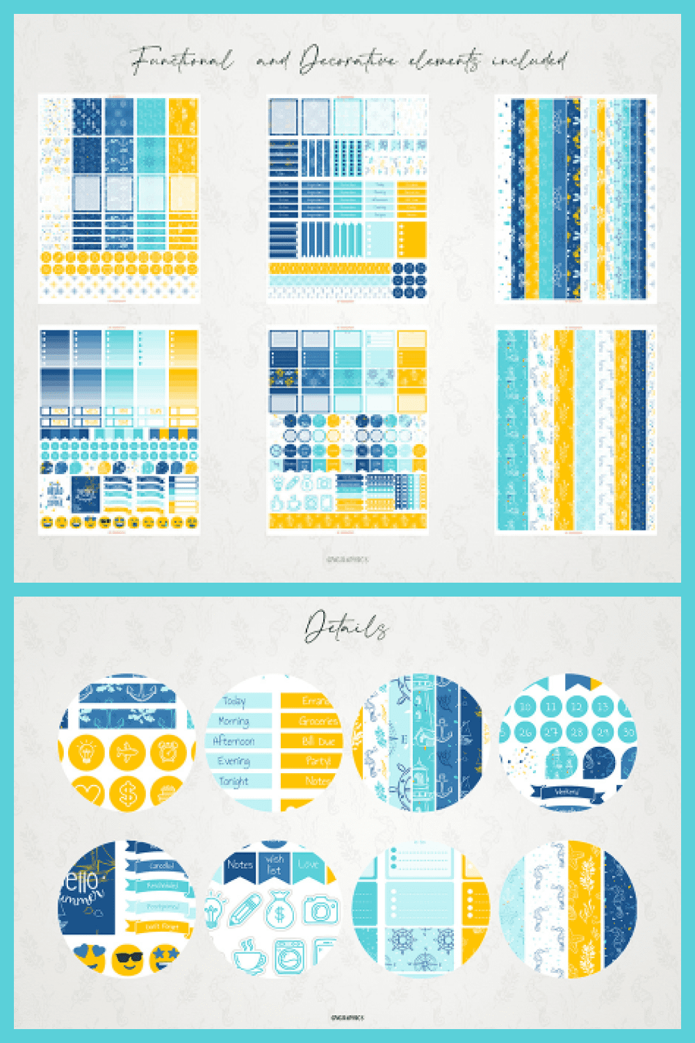 The Lighthouse and The Sea Planner Stickers - MasterBundles - Pinterest Collage Image.