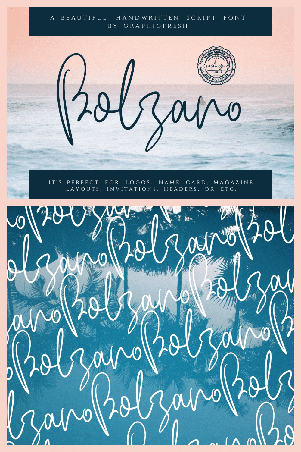 Bolzano - A Beautiful Script Font - MasterBundles - Pinterest Collage Image.