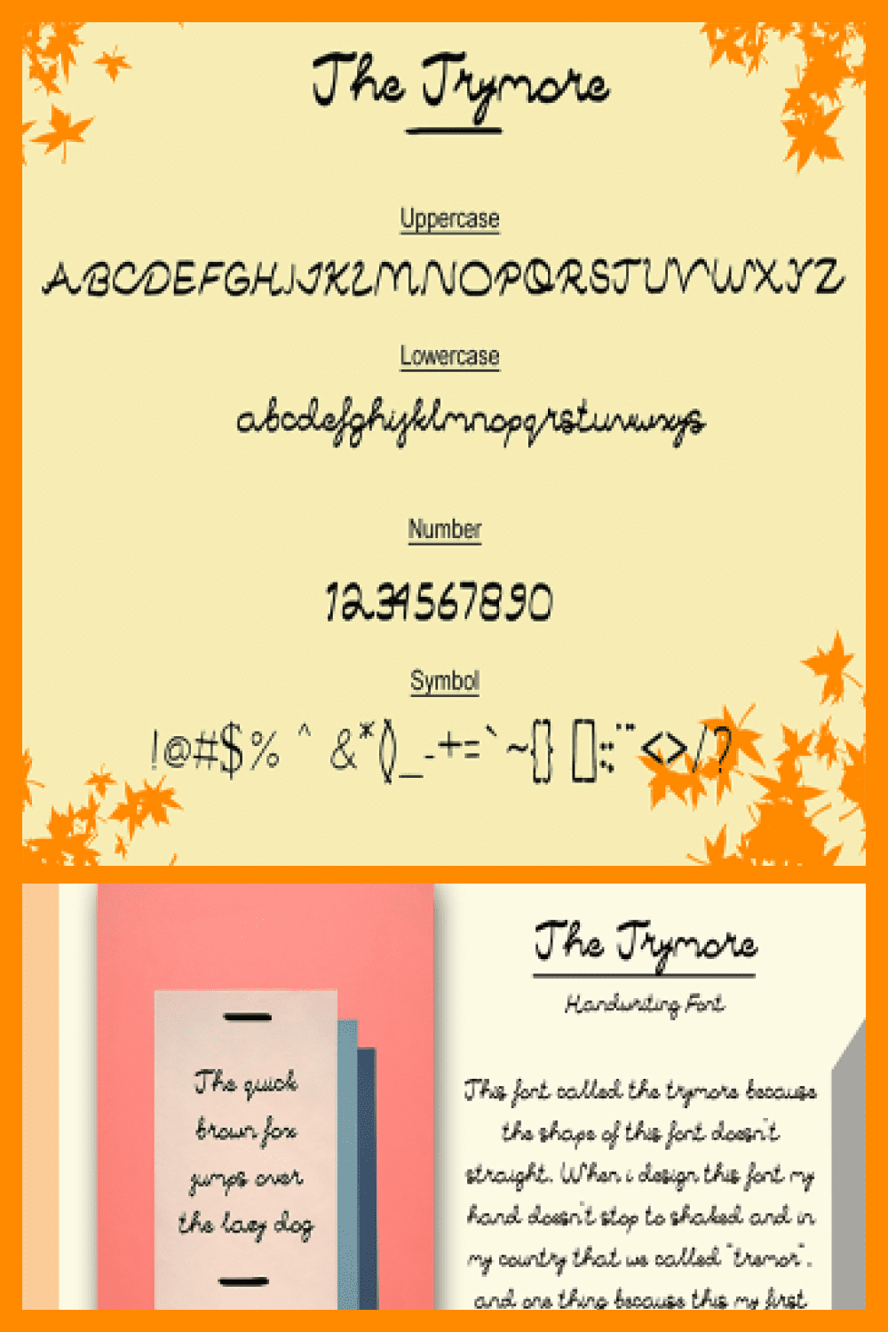 The Trymore Handwriting Font - MasterBundles - Pinterest Collage Image.