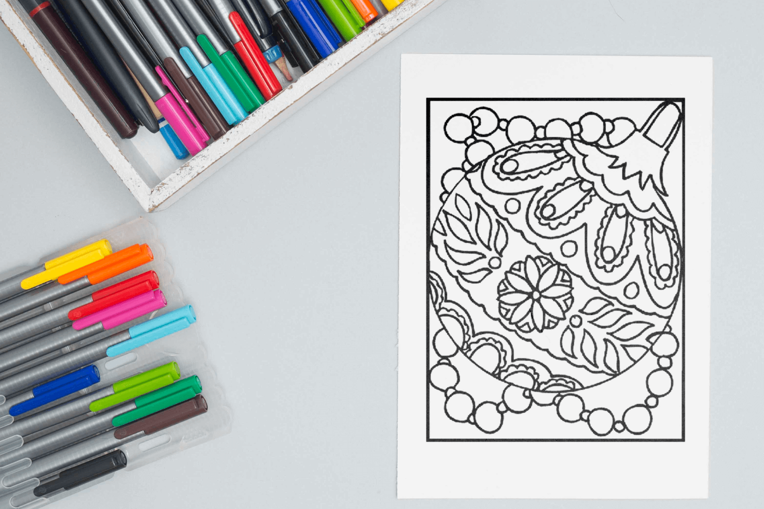 Christmas ornament coloring page facebook image.