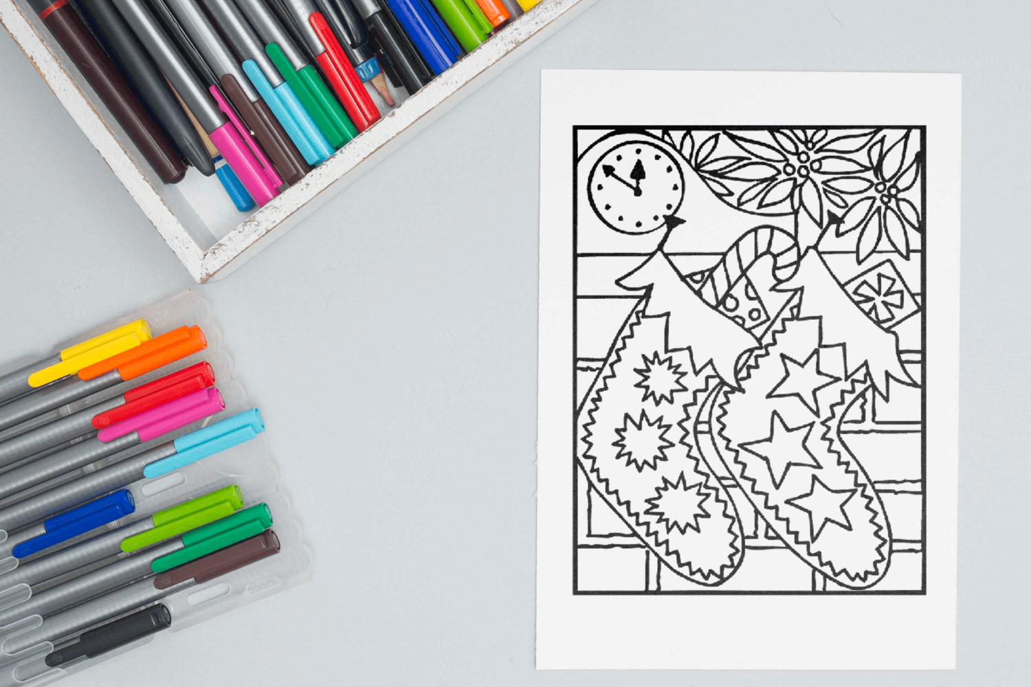 Christmas stockings coloring page facebook image.