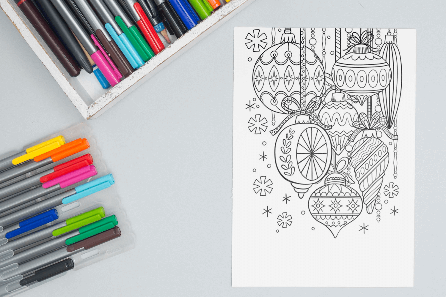 Classic glass ornaments coloring page facebook image.