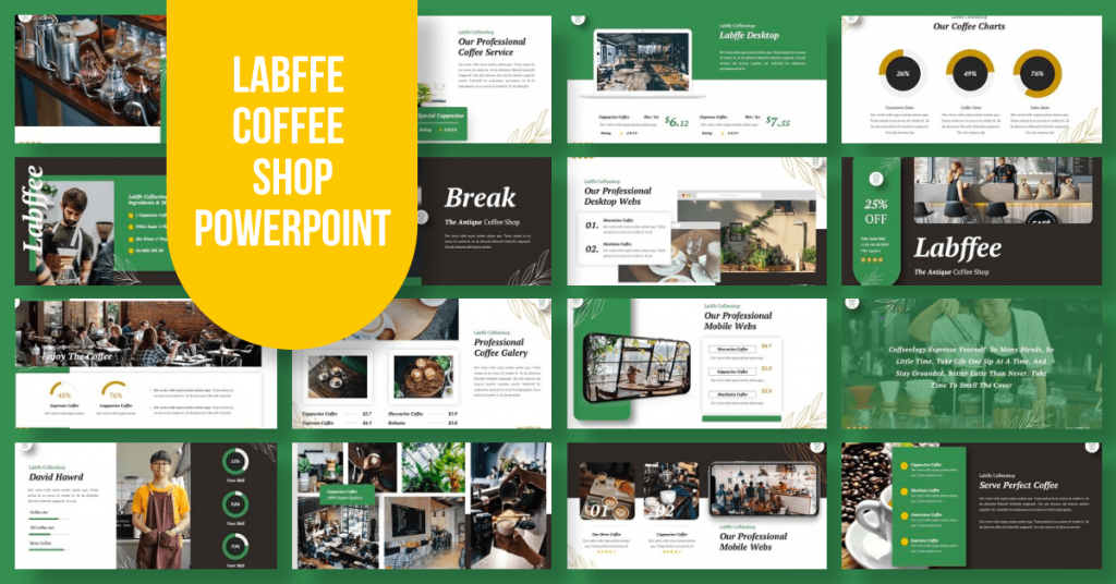 Labffe - Coffee Shop Powerpoint by MasterBundles Facebook Collage Image.