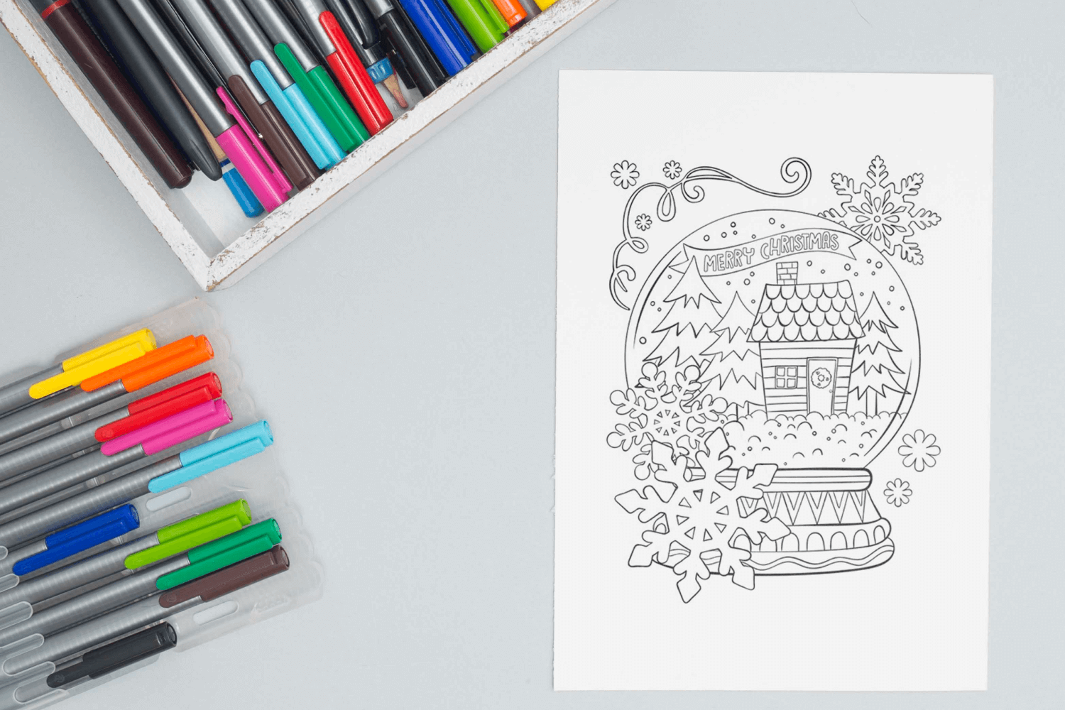 Merry Christmas snowglobe coloring page facebook image.