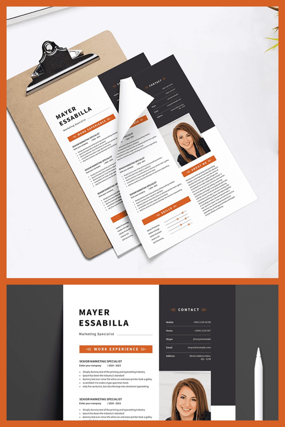 Professional Marketing Specialist Resume CV Template - MasterBundles - Pinterest Collage Image.
