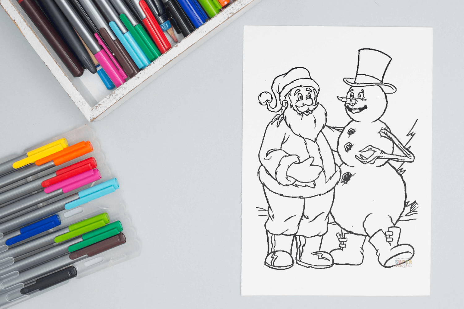 Santa and the Snowman coloring page facebook image.