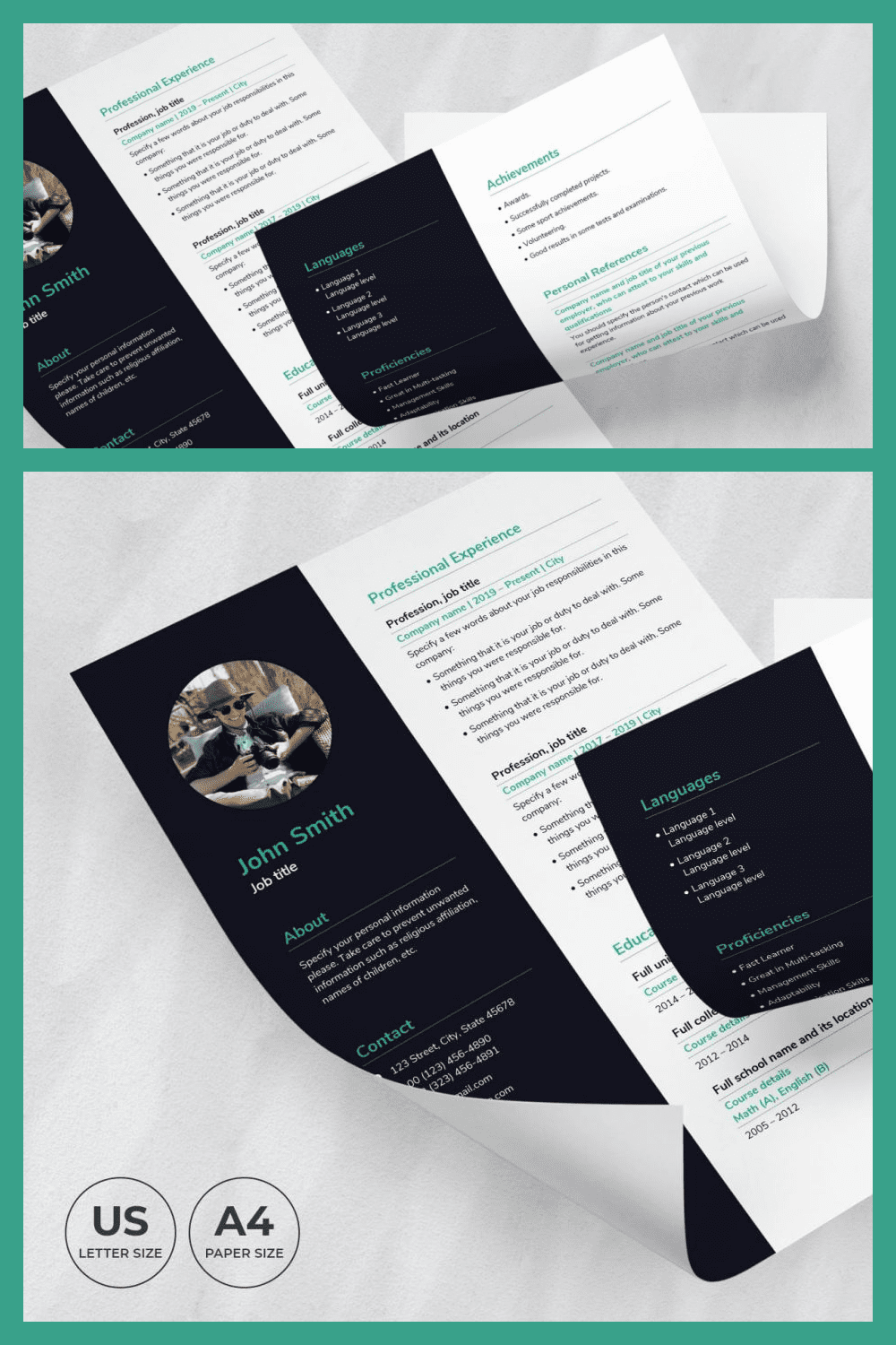 Brochure with a black and green design.