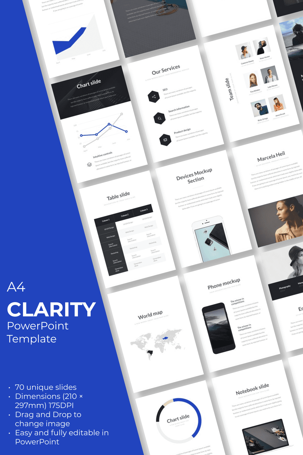 A4 | Clarity PowerPoint Template by MasterBundles Pinterest Collage Image.