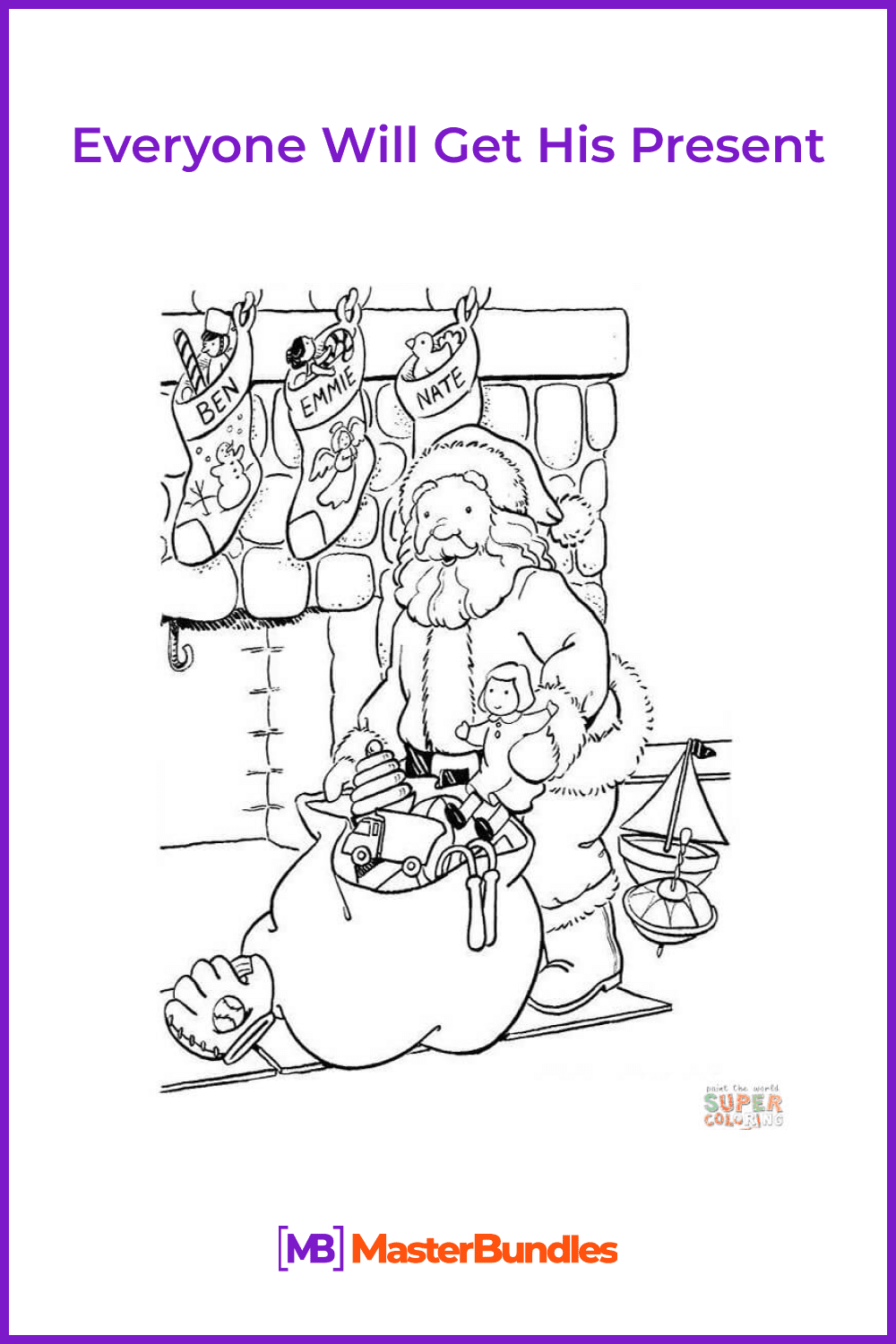 Everyone Will Get His Present coloring page pinterest image.