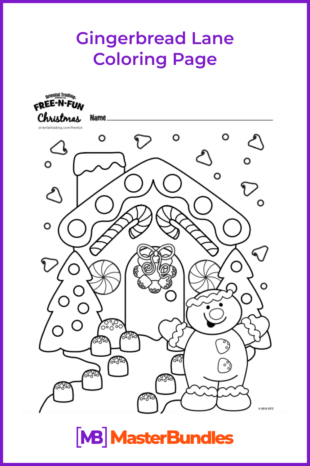 Gingerbread lane coloring page pinterest image.