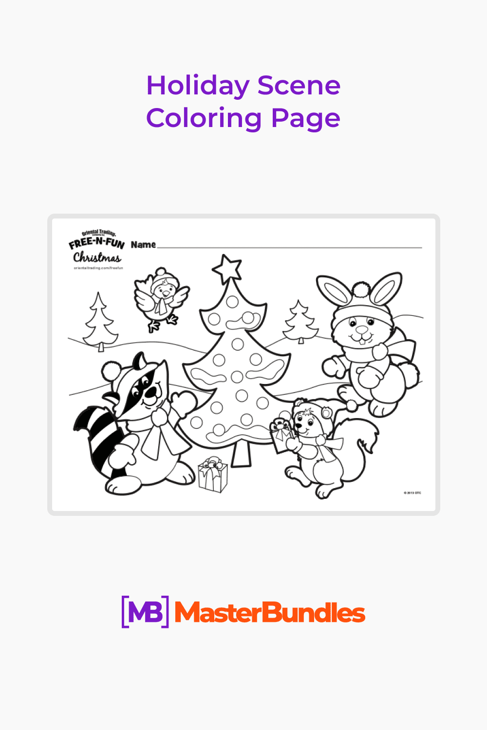Holiday scene coloring page pinterest image.