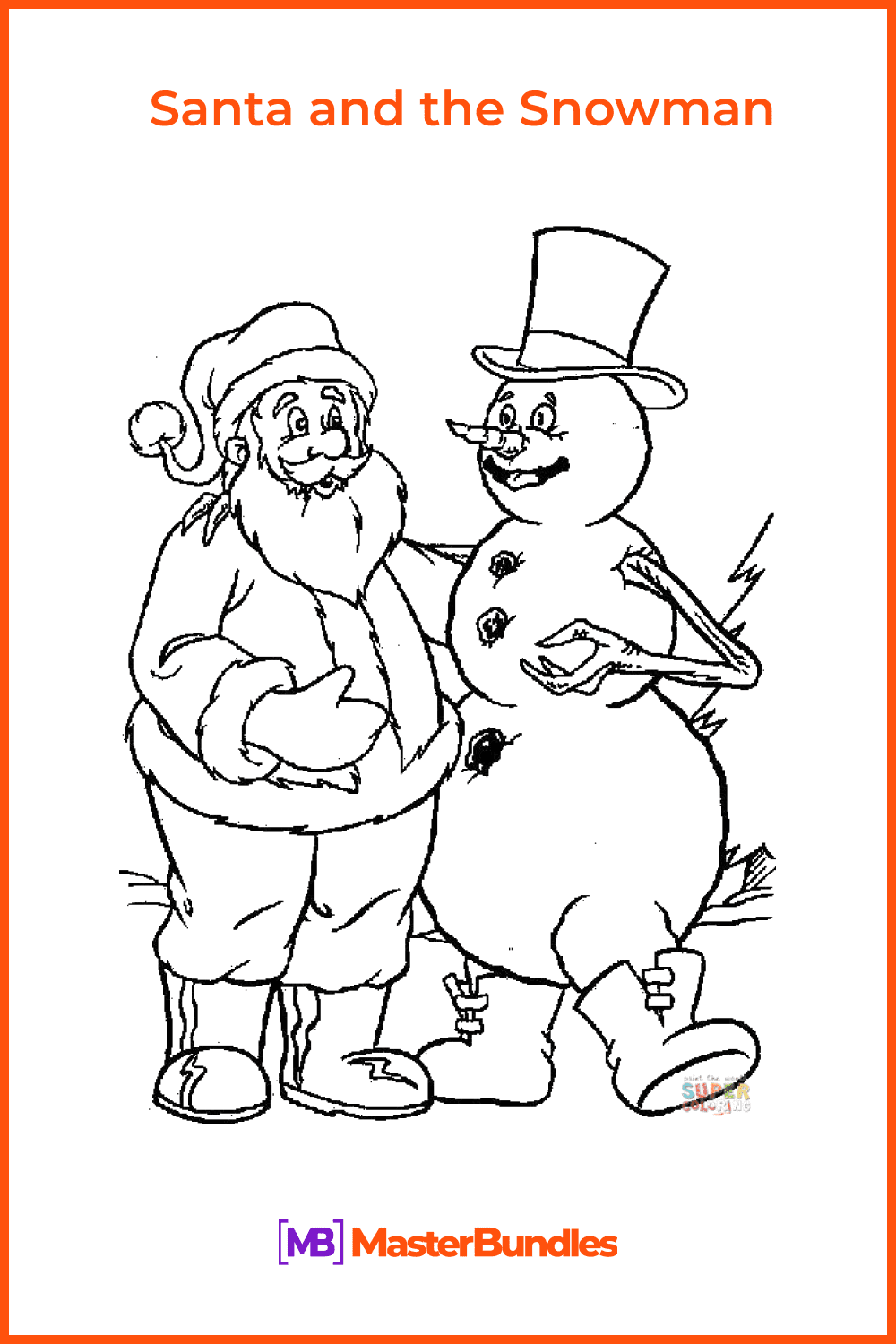 Santa and the Snowman coloring page pinterest image.