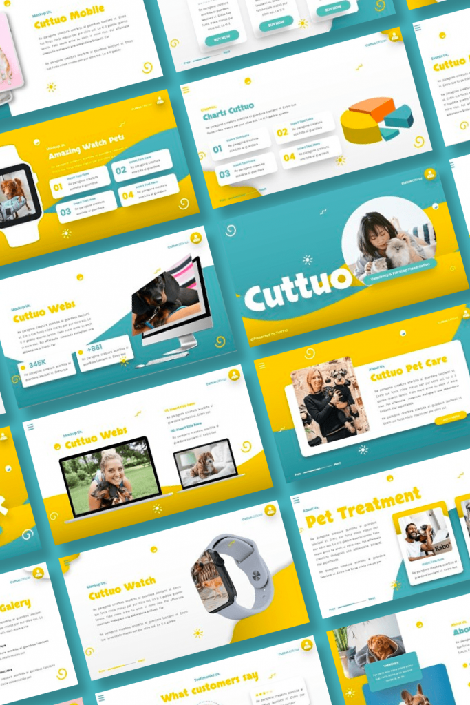 Cuttuo - Pets Care Googleslide by MasterBundles Pinterest Collage Image.