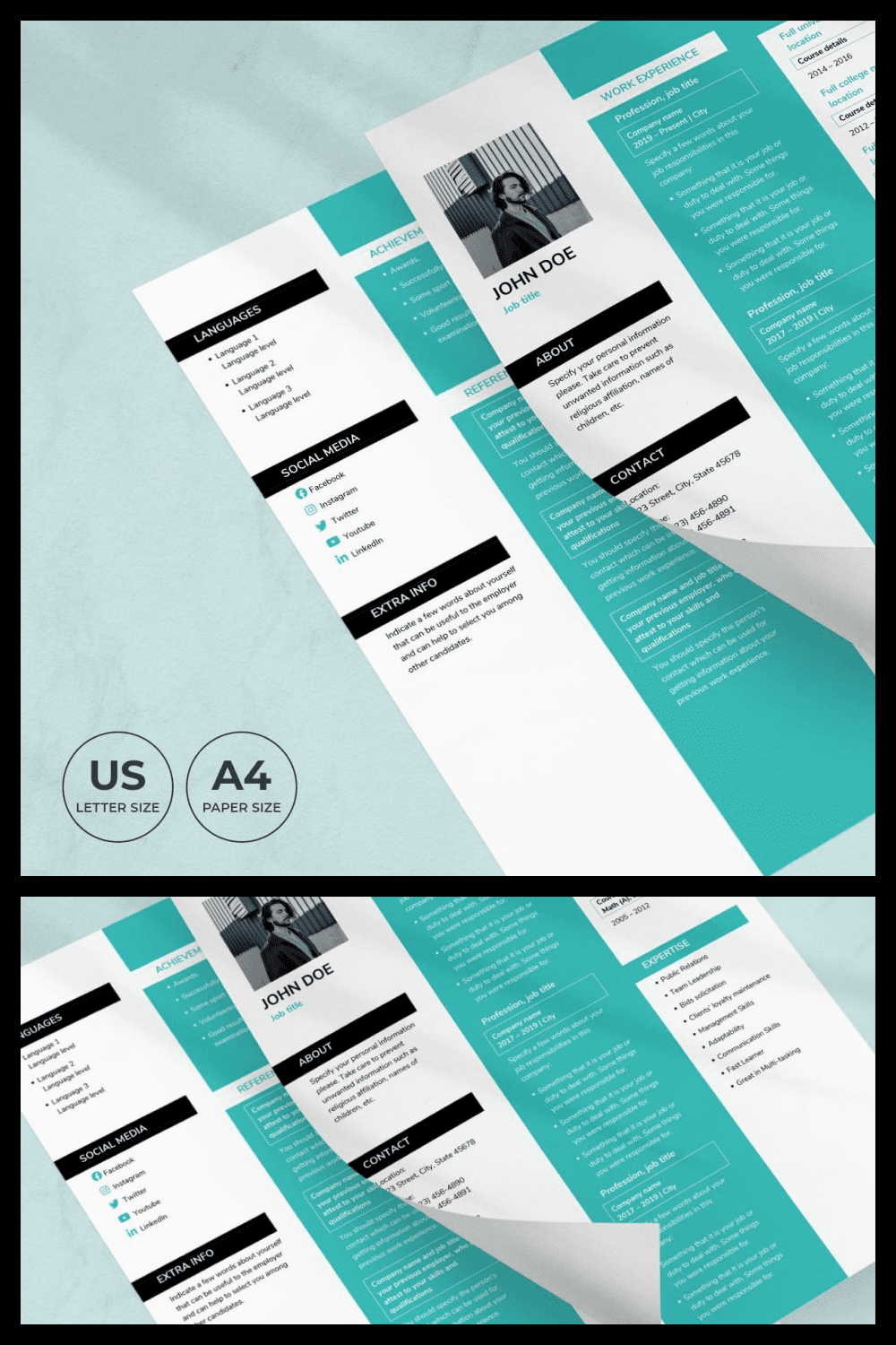 Creative Agency CV Resume Template - MasterBundles - Pinterest Collage Image.