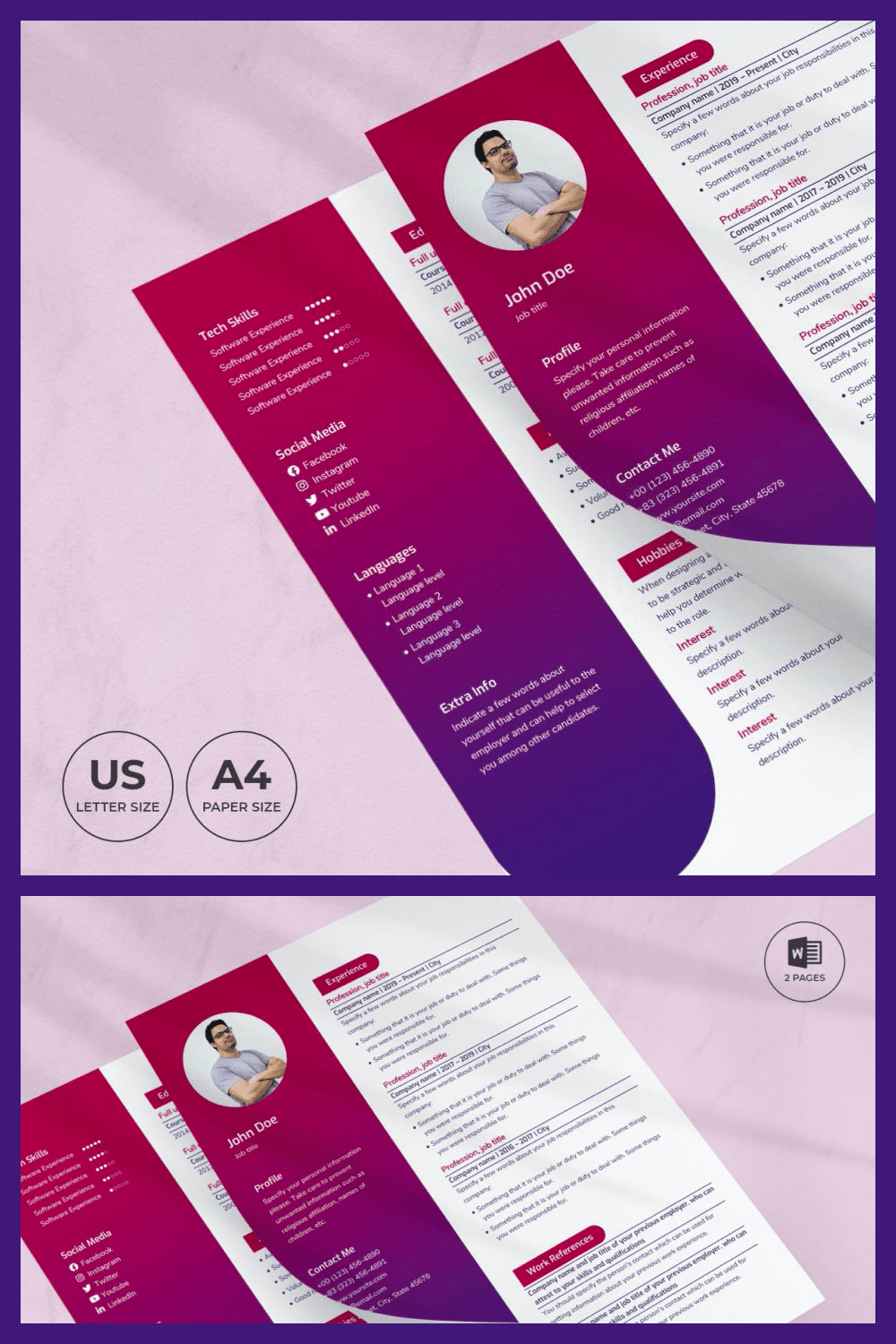 Advertising Agency CV Resume Template - MasterBundles - Pinterest Collage Image.