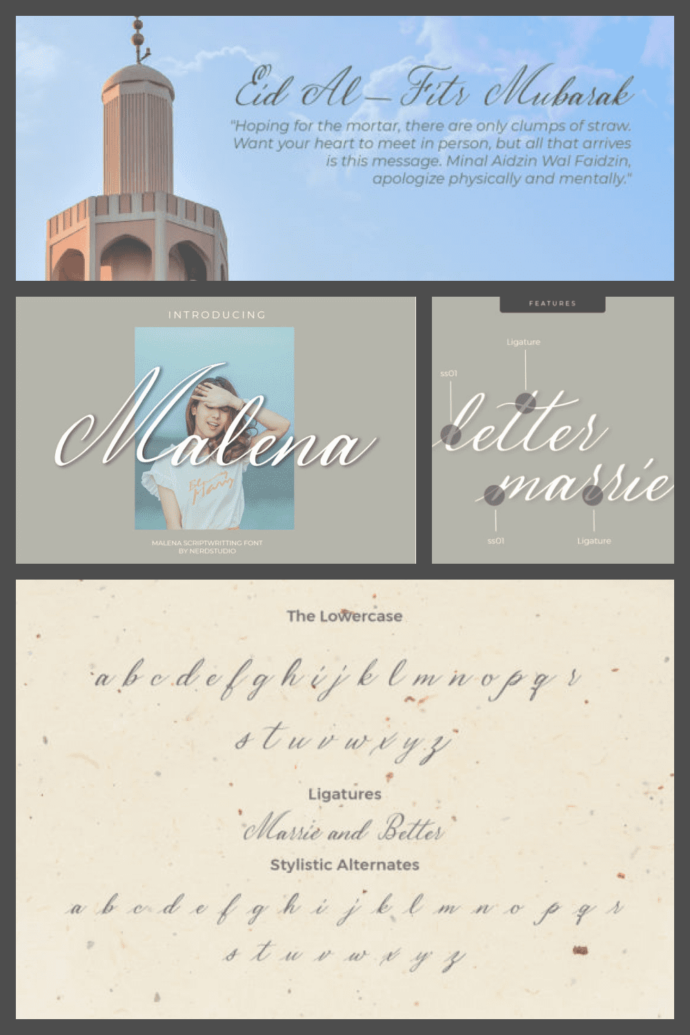 Malena Refined Script Font - MasterBundles - Pinterest Collage Image.