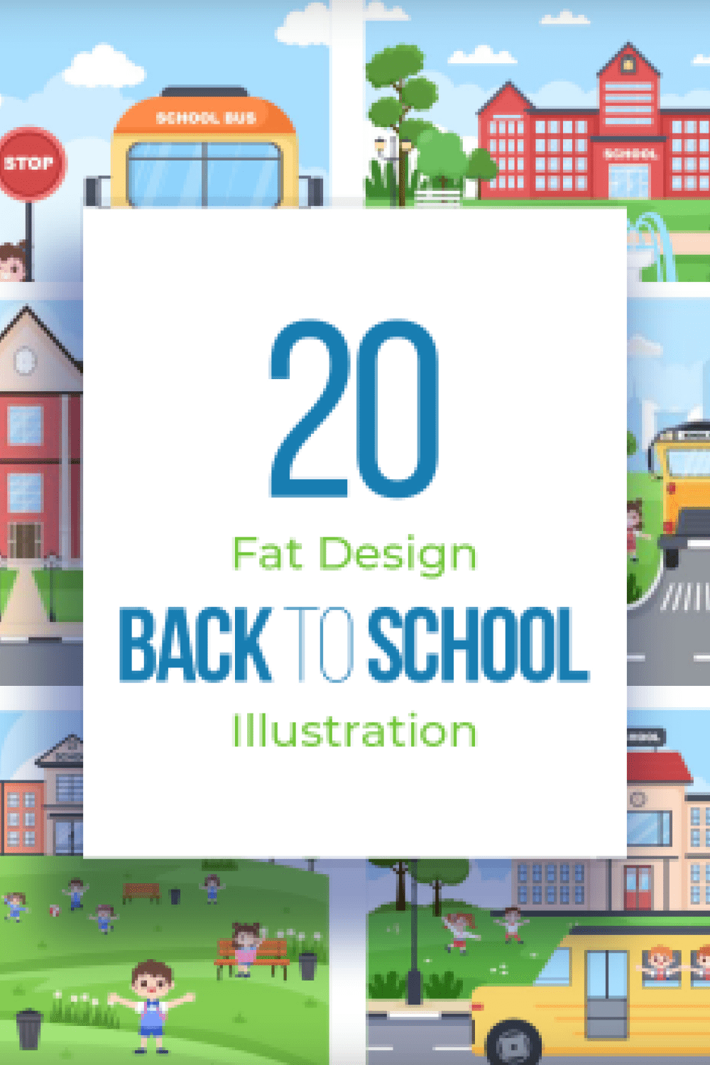 20 Back To School and Cute Bus Illustrations - MasterBundles - Pinterest Collage Image.