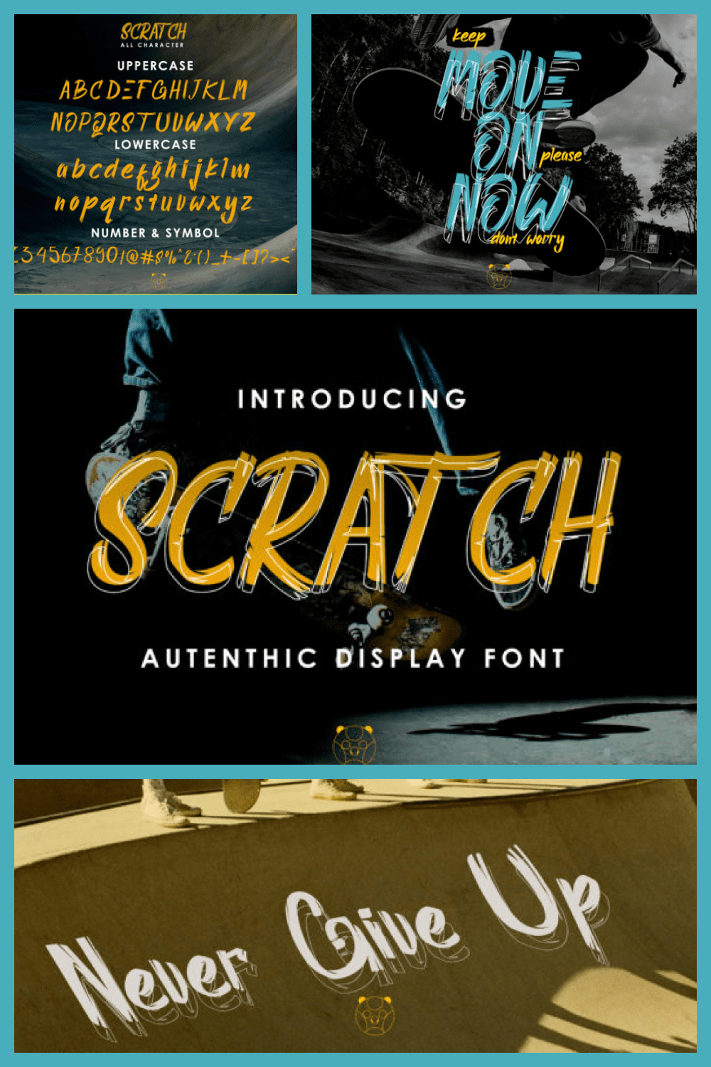 Scratch Display Font - MasterBundles - Pinterest Collage Image.