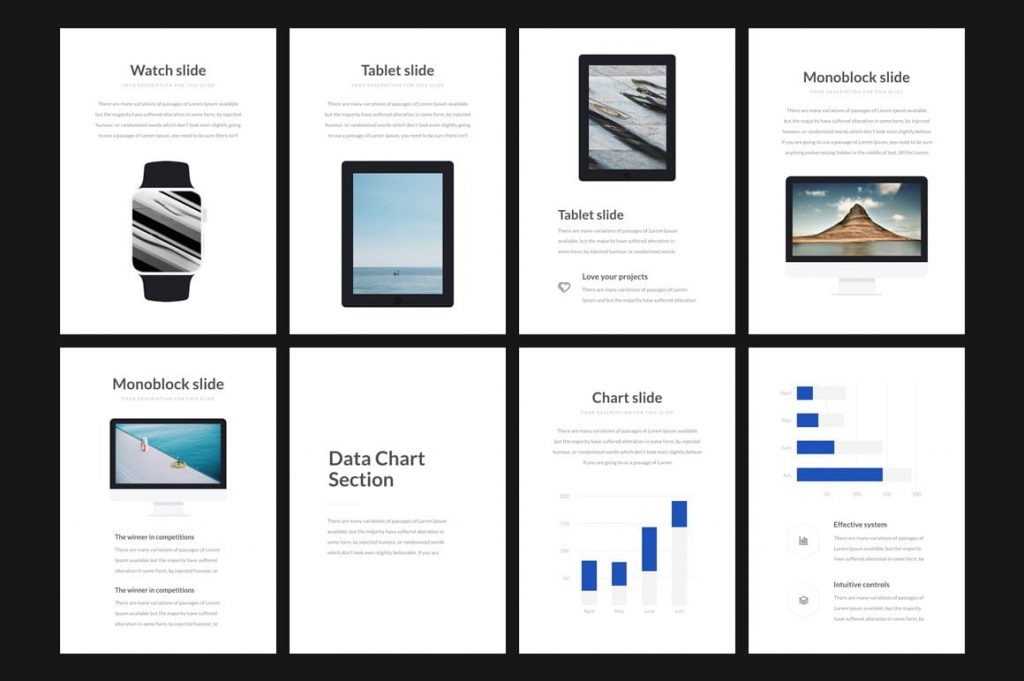 Clarity Vertical PowerPoint Template tablet and monoblock mockup.