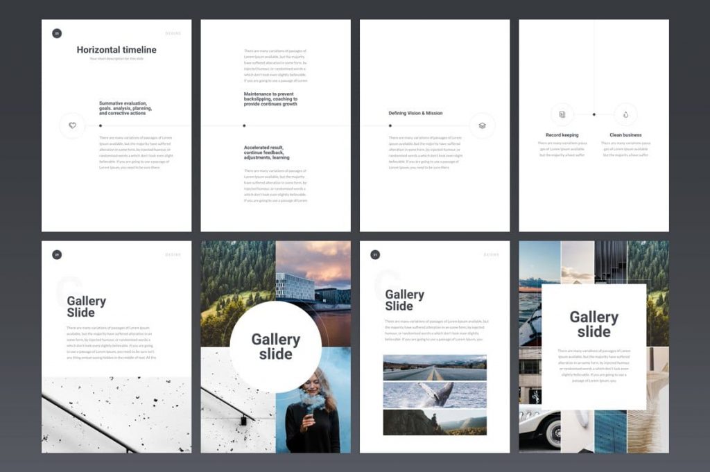 Examples of slides with gallery A4 Desire PowerPoint Template.