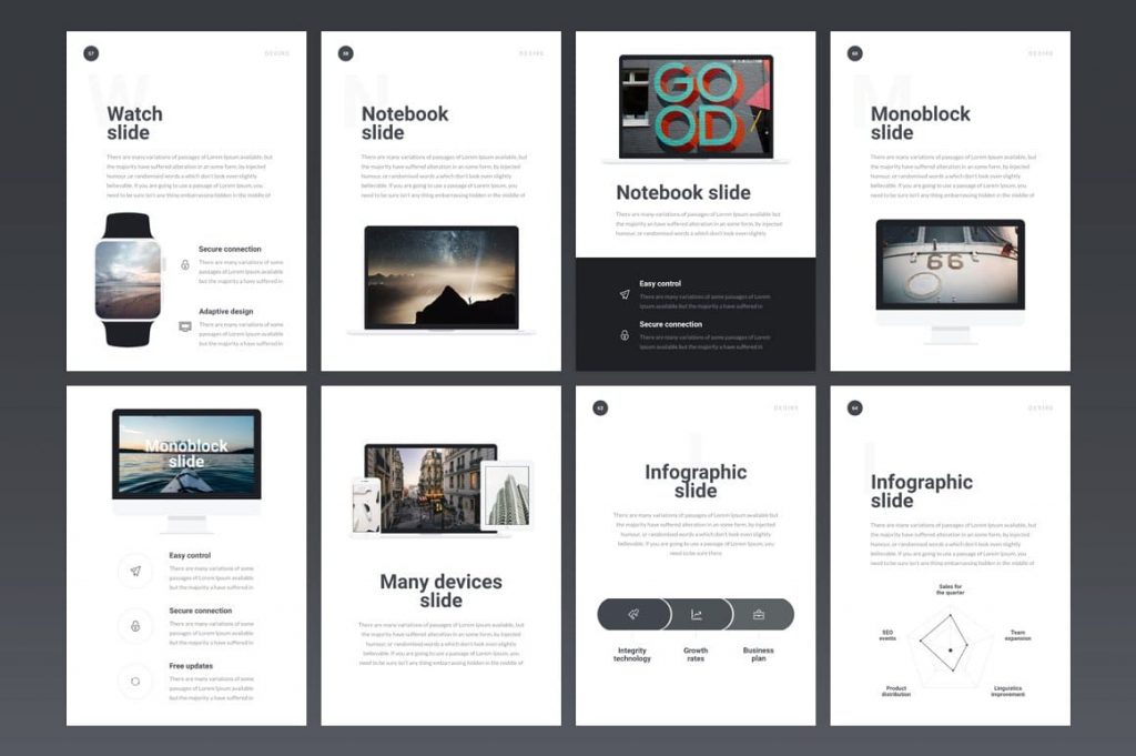 Mockup laptop and monoblock A4 Desire PowerPoint Template.