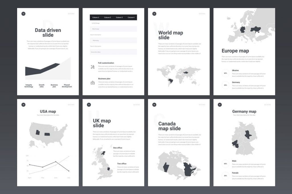 World Map Slides A4 Desire PowerPoint Template.
