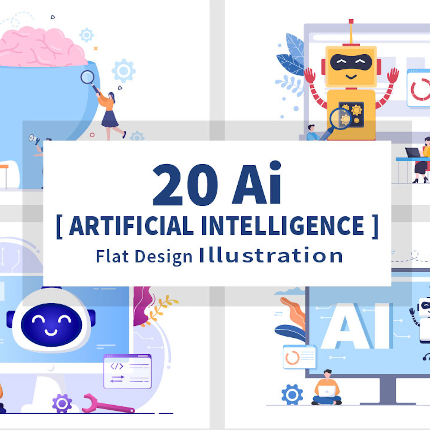 20 Artificial Intelligence Digital Brain Technology Vector Illustrations cover image.