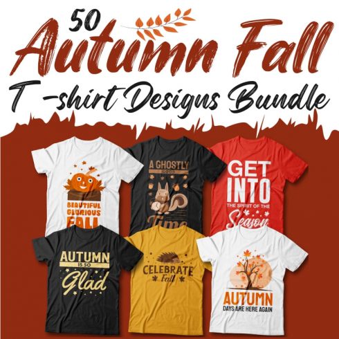 50 Autumn Fall T-shirt Designs Bundle, Autumn inspiring quotes cover image.