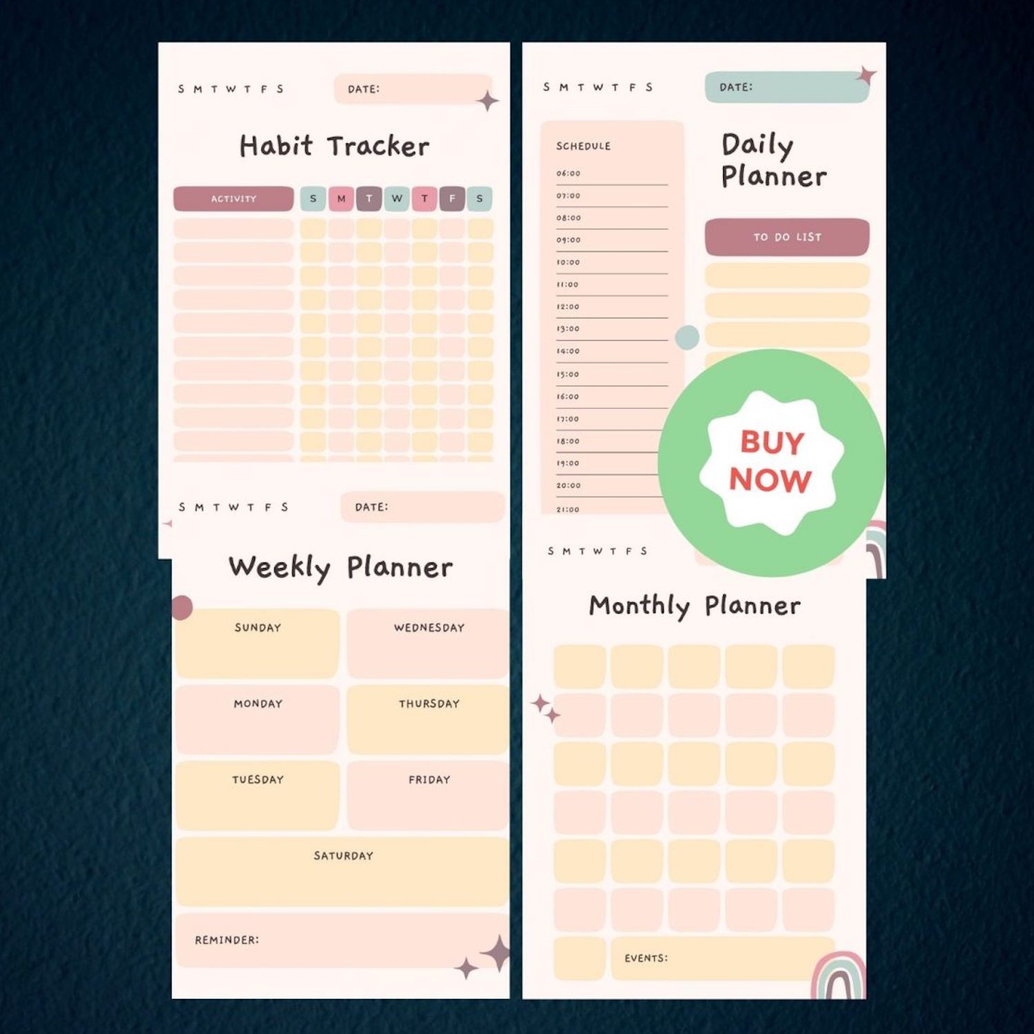 Daily, Weekly, Monthly Planner in PDF cover image.
